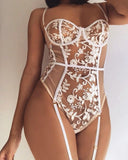 bodysuit with bone lace embroidery