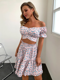 lace up floral print tops skirts two piece dress