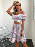 lace up floral print tops skirts two piece dress