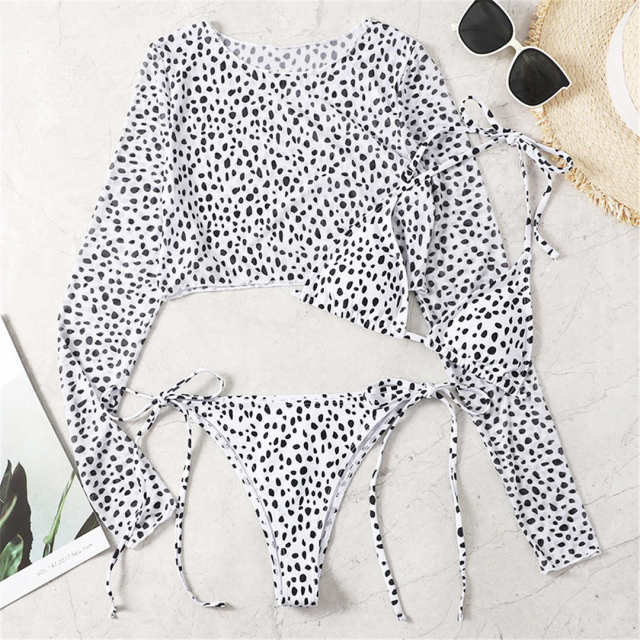 three pieces leopard printed halter bikini
