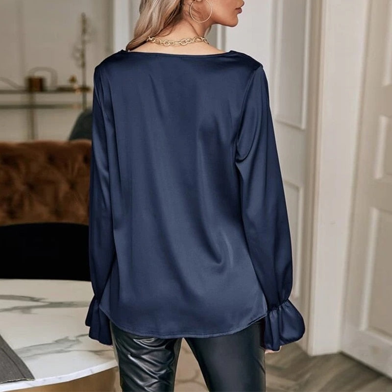 cowl neck long flare sleeve blouses