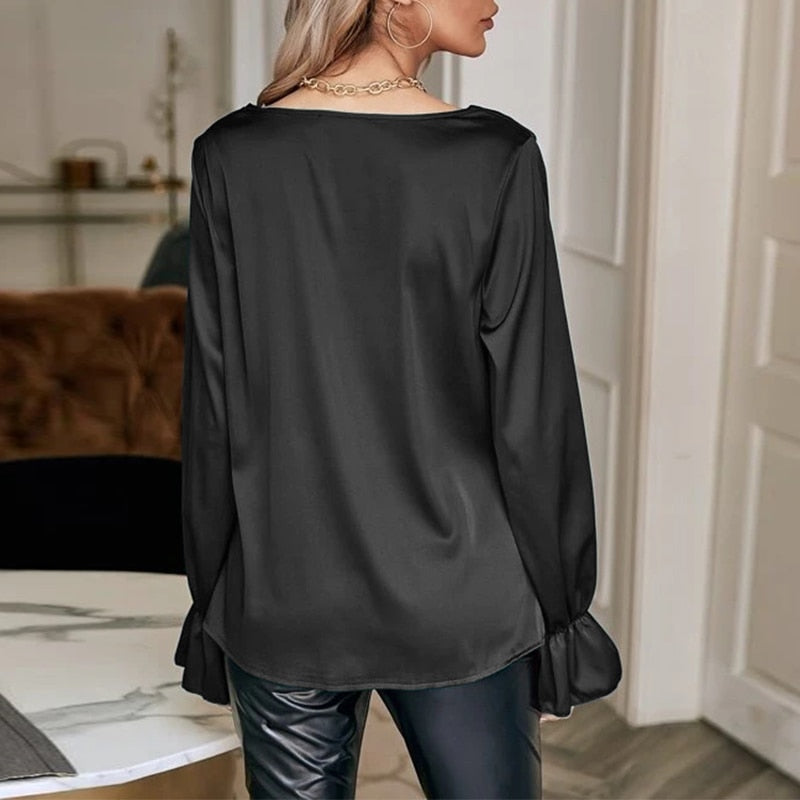 cowl neck long flare sleeve blouses