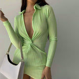 knotted front plunging neckline shirt dress