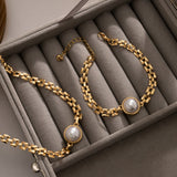 pearl chain choker necklace bracelet jewelry set