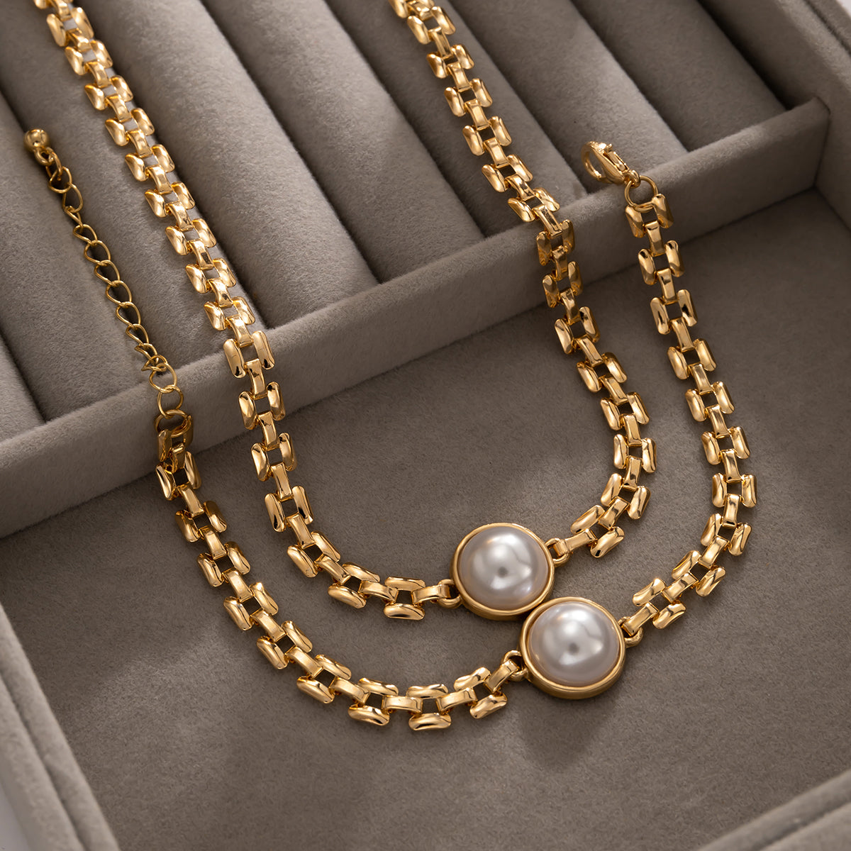 pearl chain choker necklace bracelet jewelry set