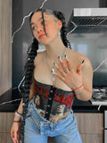 grunge punk portrait print corset top