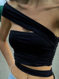 strapless ruched hollow out slim crop top