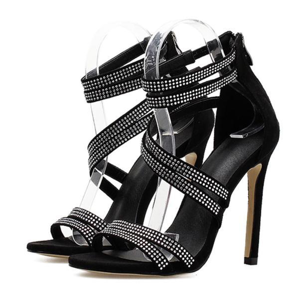 shiny ankle strap open toe high heel