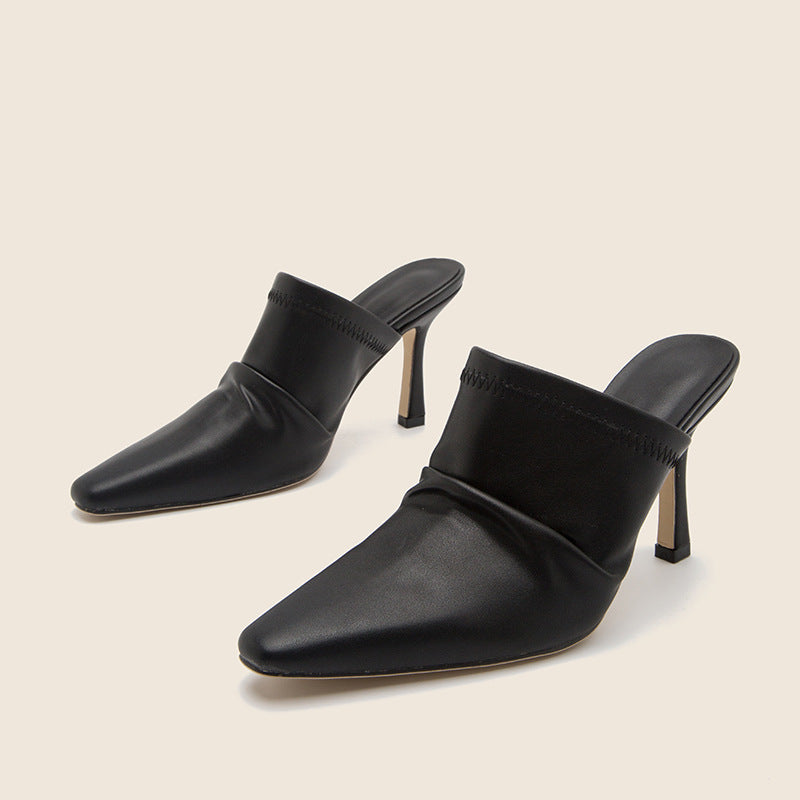 pointed toe pu leather slip on mules