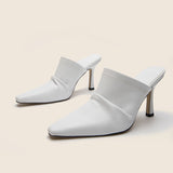 pointed toe pu leather slip on mules