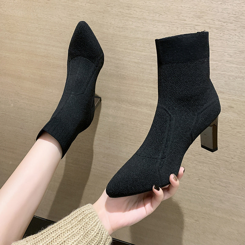 pointed toe lined heeled ankle boots