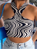 rippled zebra print knit crop top