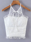 lace halter backless cotton tops