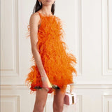 fringe ostrich feather mini party dress