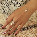 gold big crystal ring wrist chain bracelet