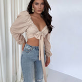 puff long sleeve twisted crop top