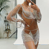 rhinestone bikini harness bra and skirt body jewelry