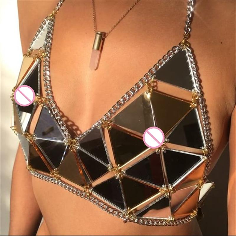 exotic chain hollow sparkly diamond halter party tank crop top
