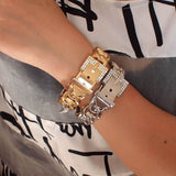 rhinestone metal lock icon cuff bracelet bangle