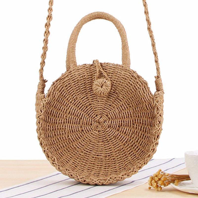vintage retro handmade rattan straw rope knitted handbag