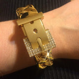rhinestone metal lock icon cuff bracelet bangle