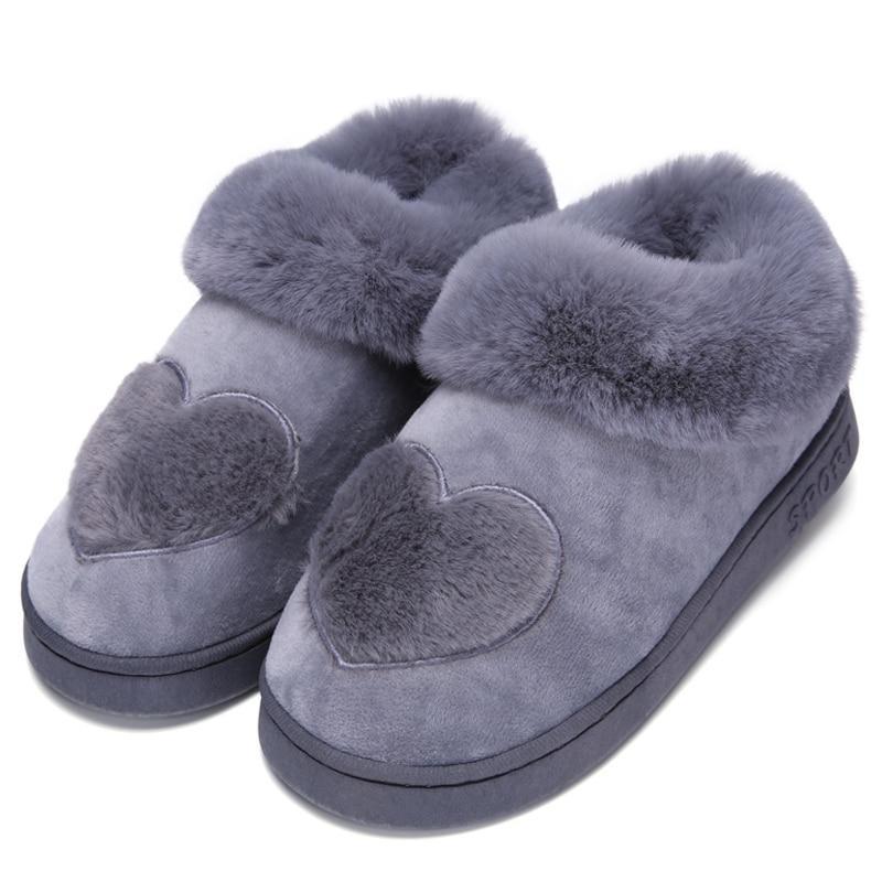 heart shaped cotton warm plush fur slipper
