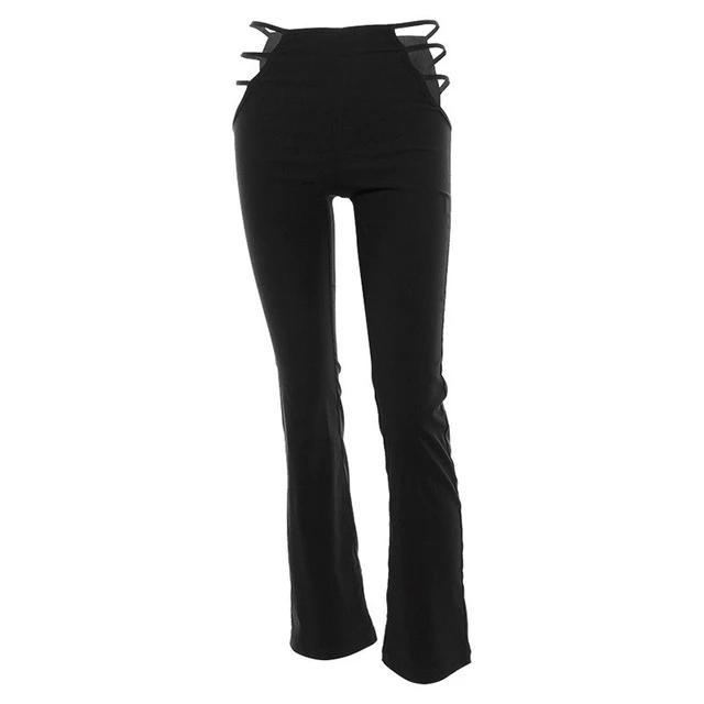 strappy hollow out side knitted elastic waist flare pants