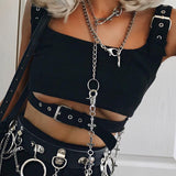 hollow out eyelet buckle backless crop top