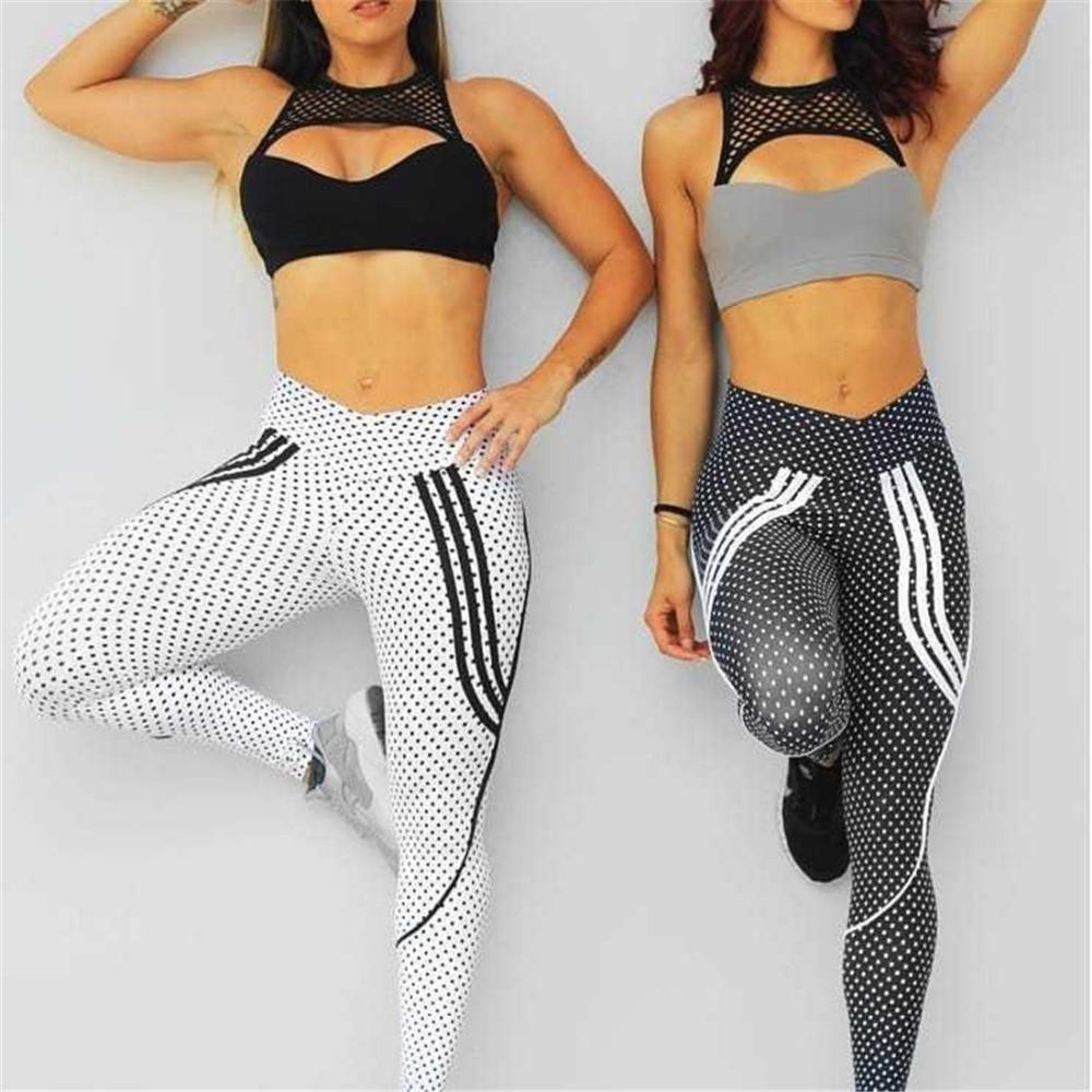 polka dot striped v shape high waist elastic leggings