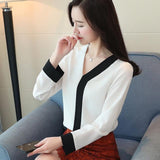 v neck long sleeve chiffon blouse patchwork shirt dress