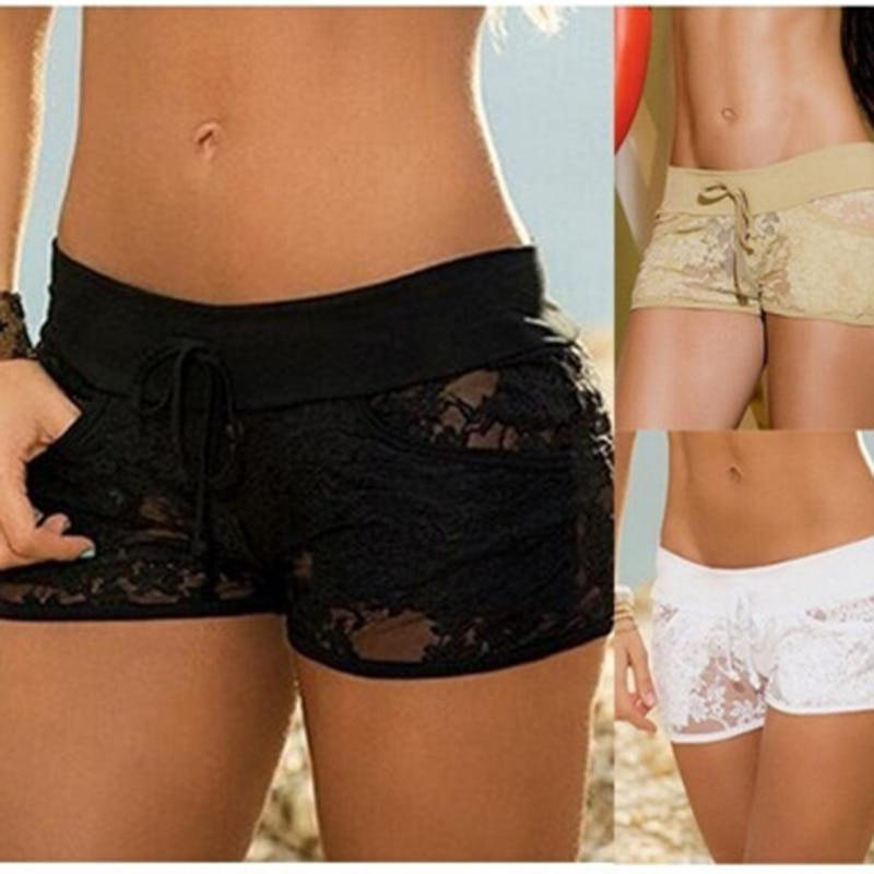 hollow out shorts elastic waist lace shorts