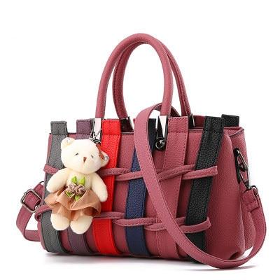 knitting pu pattern teddy bear decor top handle handbag