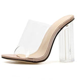 crystal clear jelly transparent solid square heeled sandal