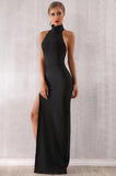 sleeveless halter hollow out maxi side slit celebrity bodycon dress