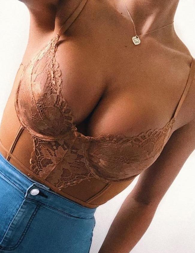 floral embroidery lace spaghetti strap bodysuit