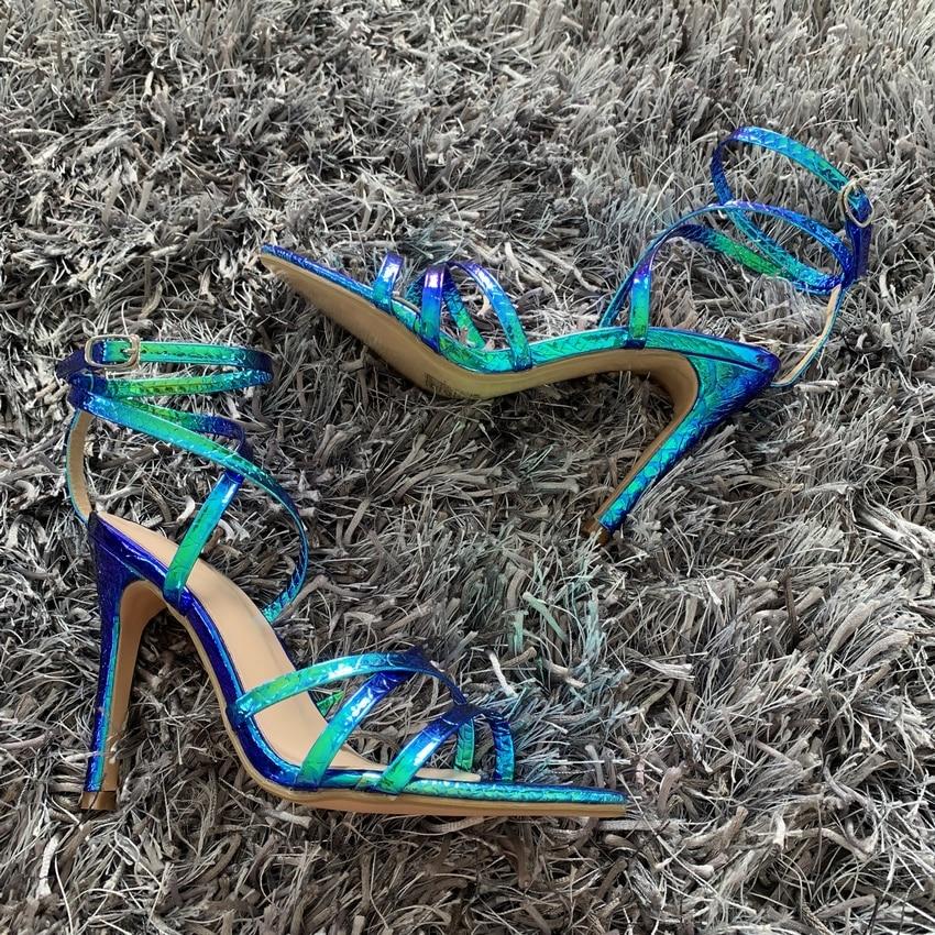 snake print ankle strap patent leather high heel