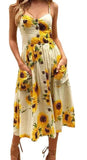 boho striped button sunflower daisy party midi dress