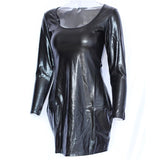 vinyl leather wet look plain wrapped bodycon dress