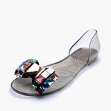 colored crystal bowtie bohemian peep toe flat slip on