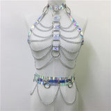 gothic laser holographic pu hollow out crop top link chain