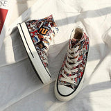 graffiti print breathable canvas lace up sneakers